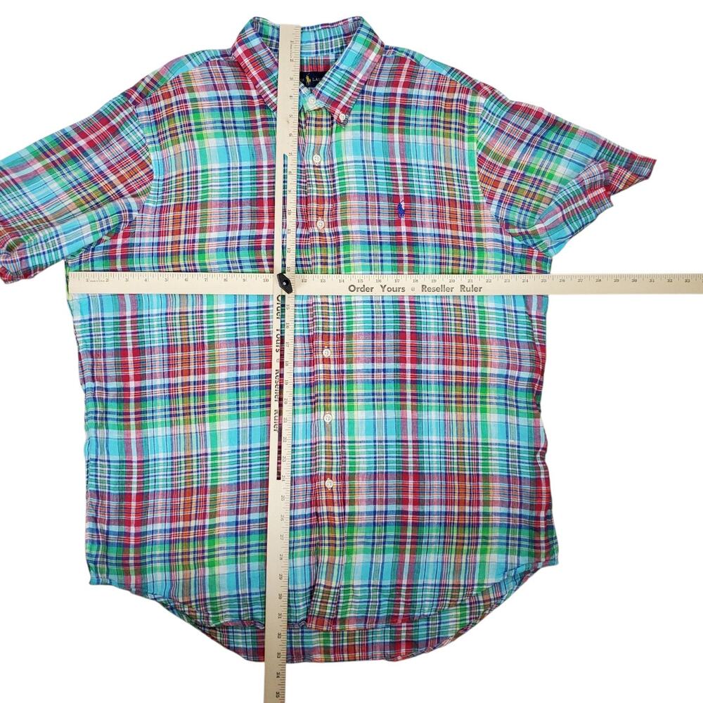 Ralph Lauren 100% Linen Shirt Mens XL Plaid Short Sleeve Button Down Multi Color - Picture 9 of 11